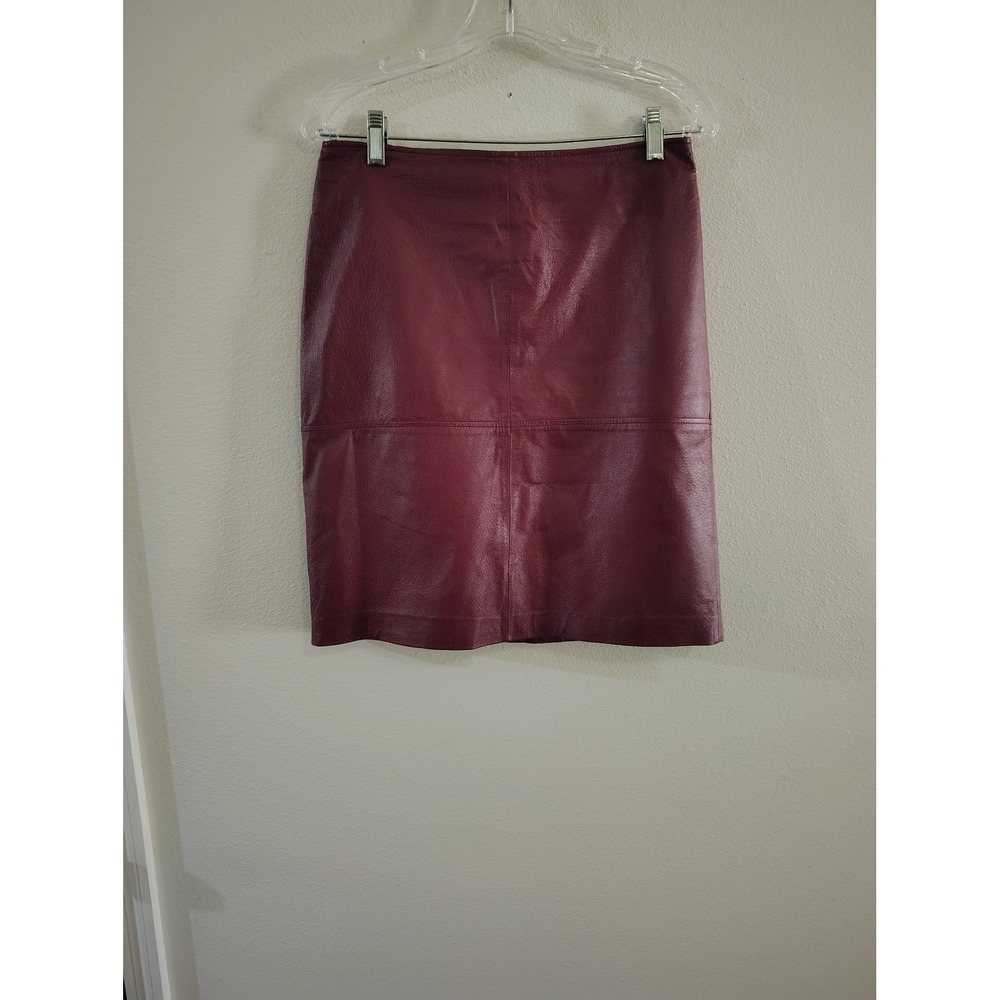 Newport News Womens Burgundy Leather Pencil Skirt Size 8 Wine Red Mini H8555